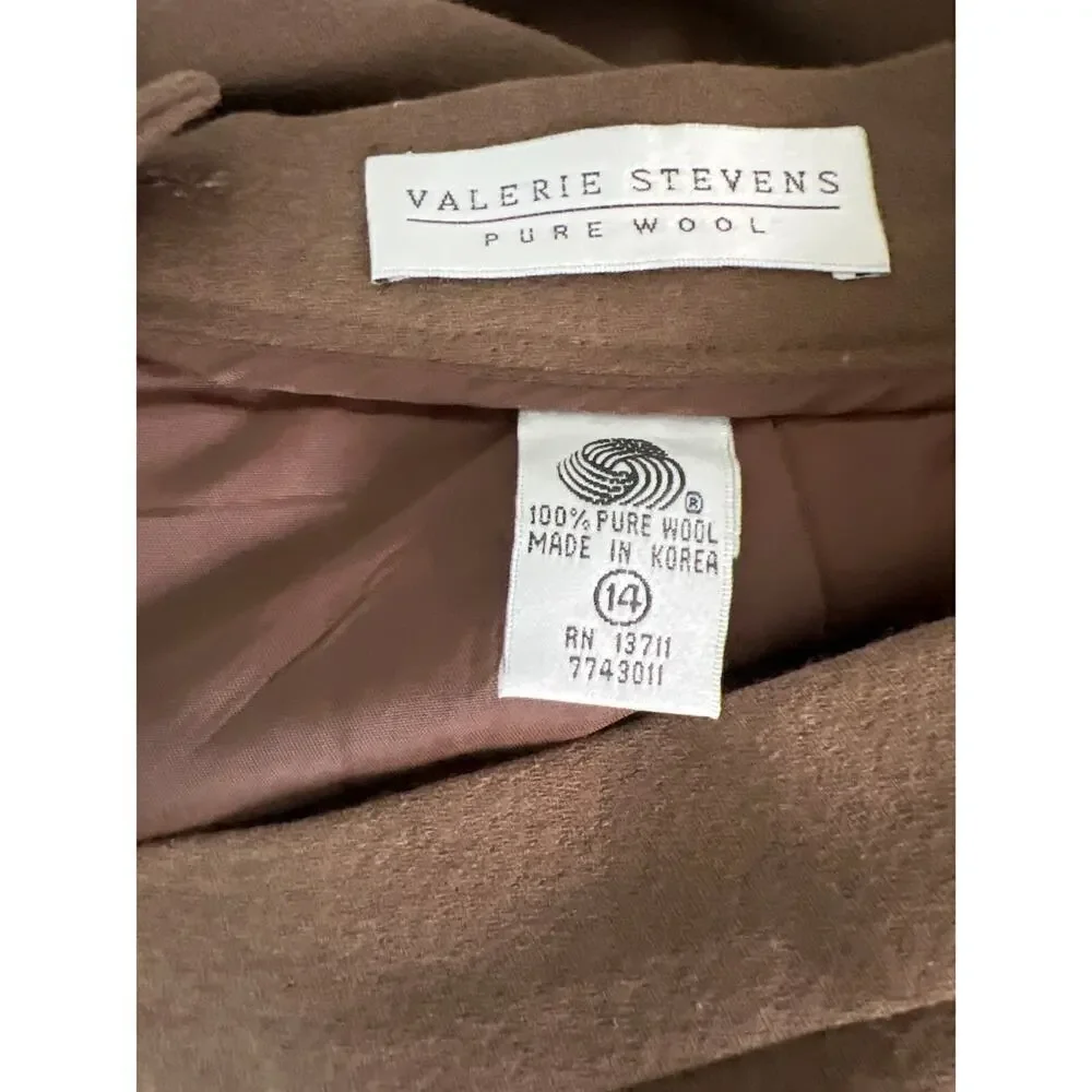Valerie Steven’s Women’s Fully Lined Brown Wool Skirt Size 14.